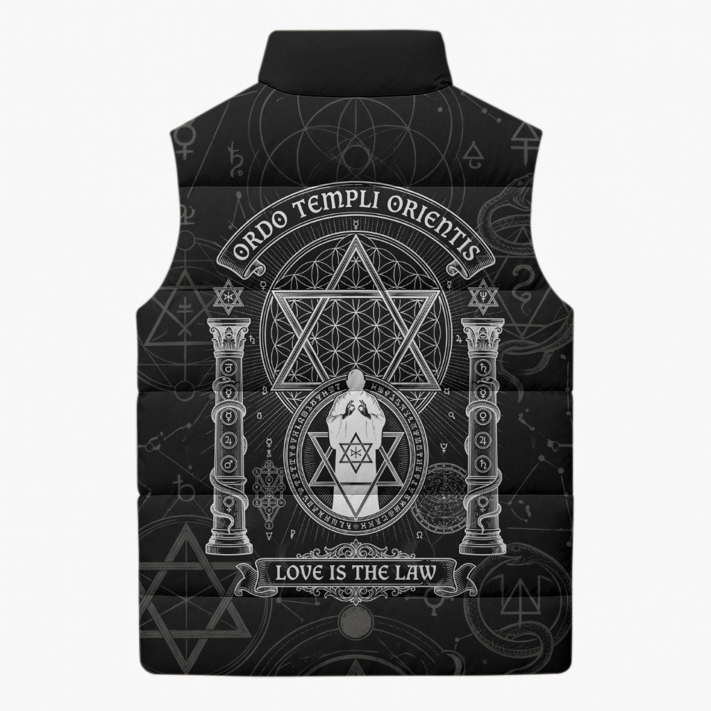Ordo Templi Orientis Occult Symbolism Sleeveless Puffer Jacket Esoteric Alchemy Sacred Geometry Black