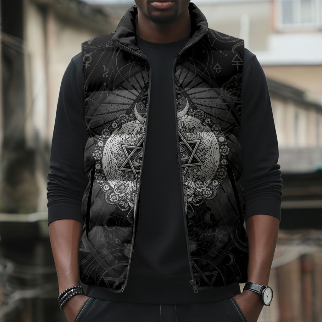 Ordo Templi Orientis Occult Symbolism Sleeveless Puffer Jacket Esoteric Alchemy Sacred Geometry Black