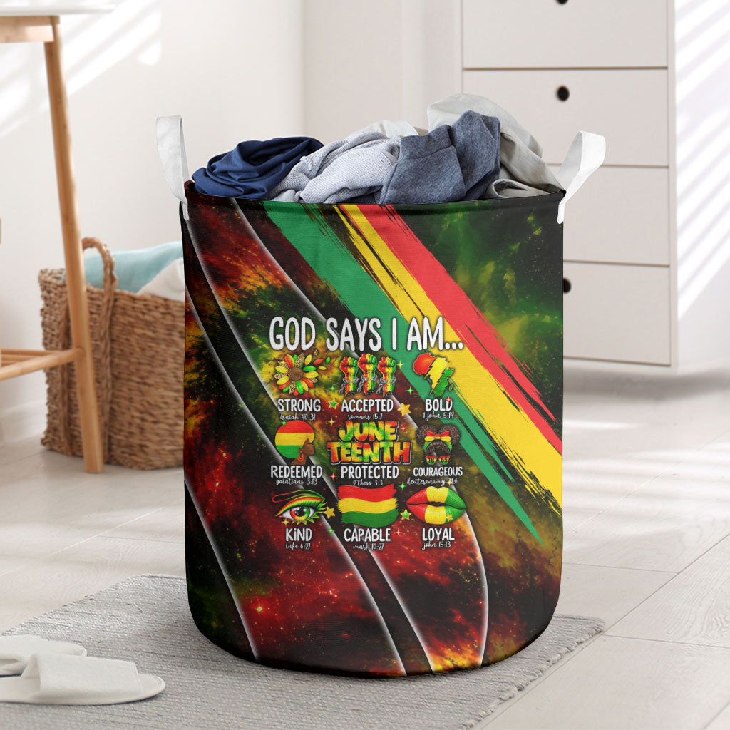 Juneteenth God Says I Am Christian Freedom Laundry Basket Pan African Flag Colors Tie Dye Galaxy