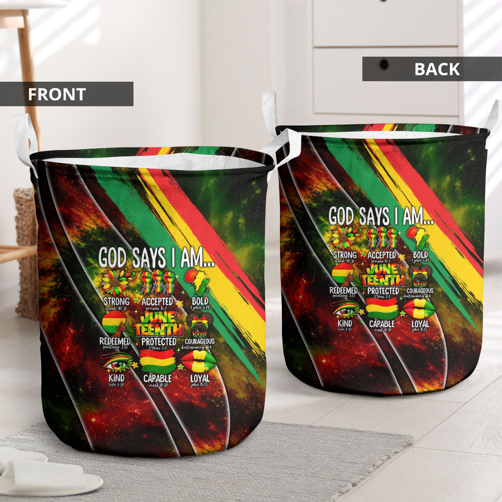 Juneteenth God Says I Am Christian Freedom Laundry Basket Pan African Flag Colors Tie Dye Galaxy
