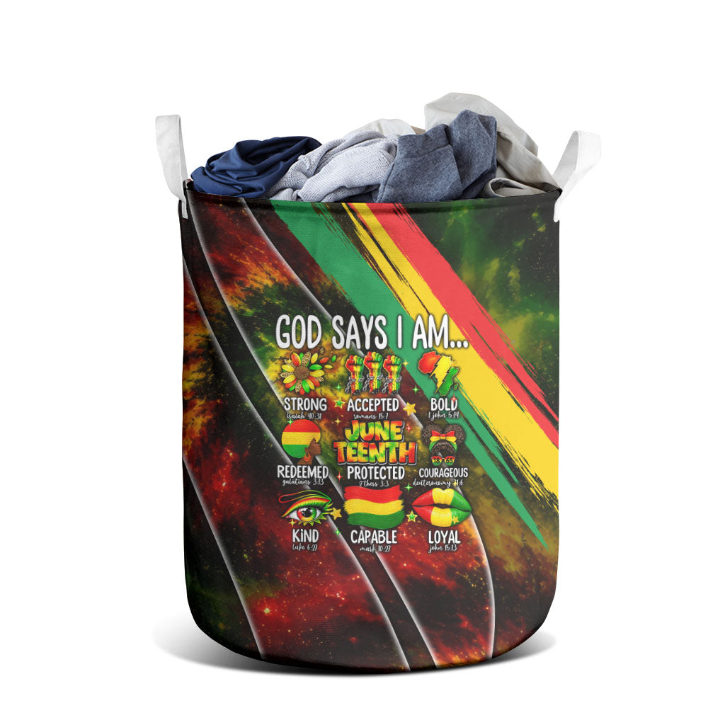 Juneteenth God Says I Am Christian Freedom Laundry Basket Pan African Flag Colors Tie Dye Galaxy