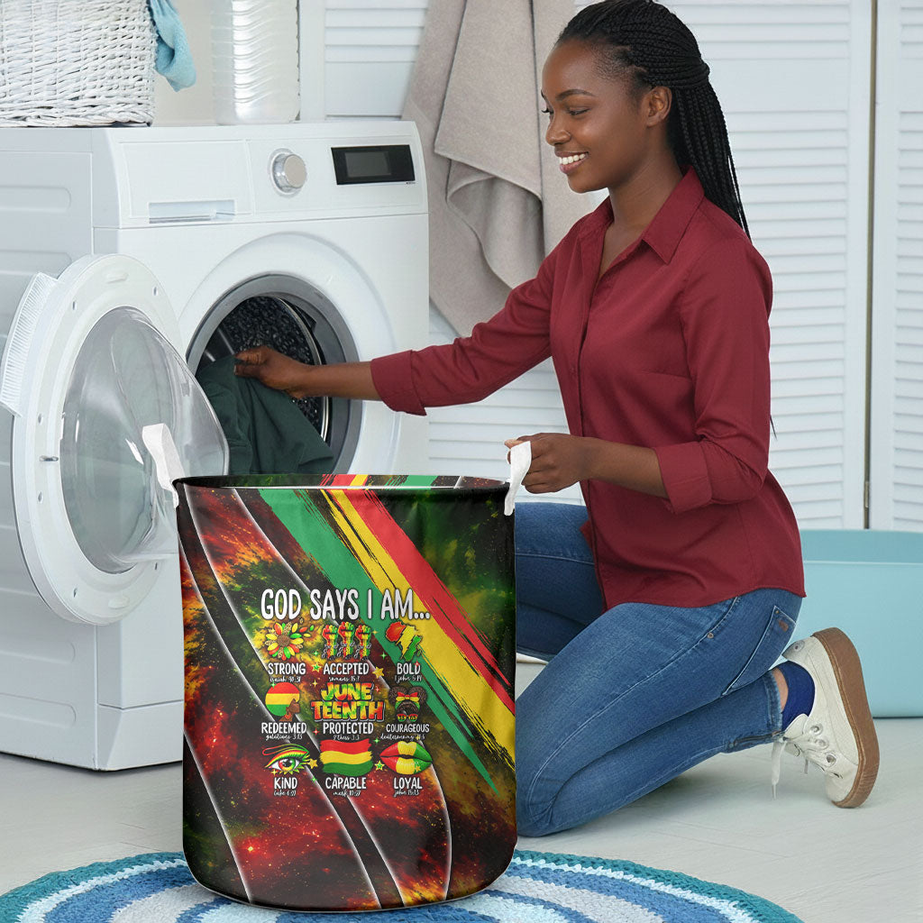 Juneteenth God Says I Am Christian Freedom Laundry Basket Pan African Flag Colors Tie Dye Galaxy