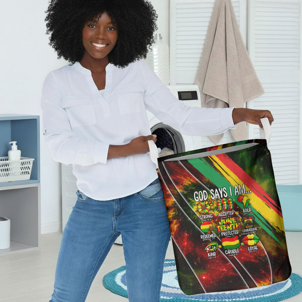Juneteenth God Says I Am Christian Freedom Laundry Basket Pan African Flag Colors Tie Dye Galaxy