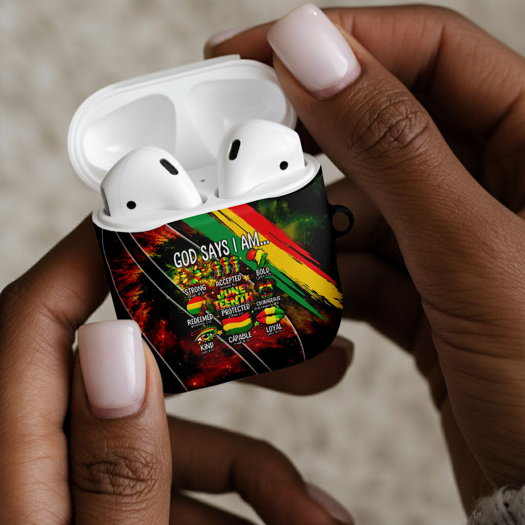 Juneteenth God Says I Am Christian Freedom AirPods Case Pan African Flag Colors Tie Dye Galaxy