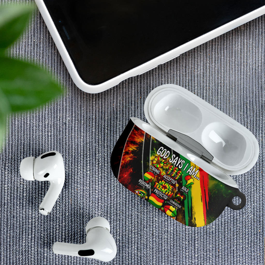 Juneteenth God Says I Am Christian Freedom AirPods Case Pan African Flag Colors Tie Dye Galaxy
