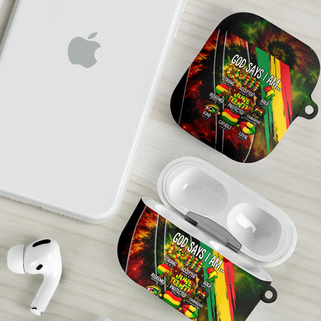 Juneteenth God Says I Am Christian Freedom AirPods Case Pan African Flag Colors Tie Dye Galaxy