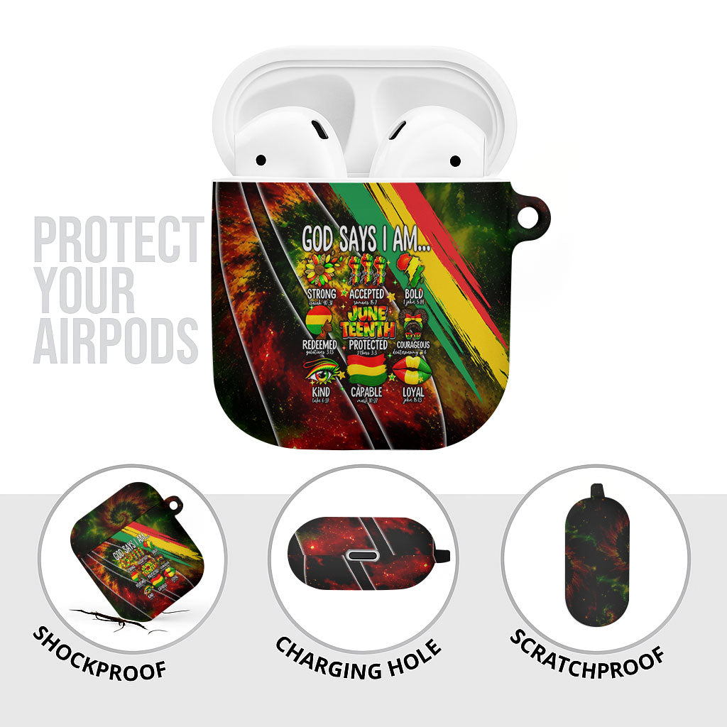 Juneteenth God Says I Am Christian Freedom AirPods Case Pan African Flag Colors Tie Dye Galaxy