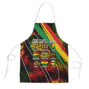Juneteenth God Says I Am Christian Freedom Apron Pan African Flag Colors Tie Dye Galaxy