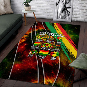 Juneteenth God Says I Am Christian Freedom Area Rug Pan African Flag Colors Tie Dye Galaxy