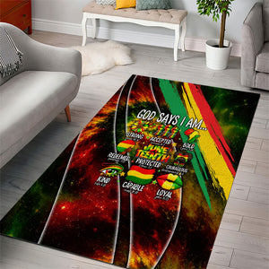 Juneteenth God Says I Am Christian Freedom Area Rug Pan African Flag Colors Tie Dye Galaxy