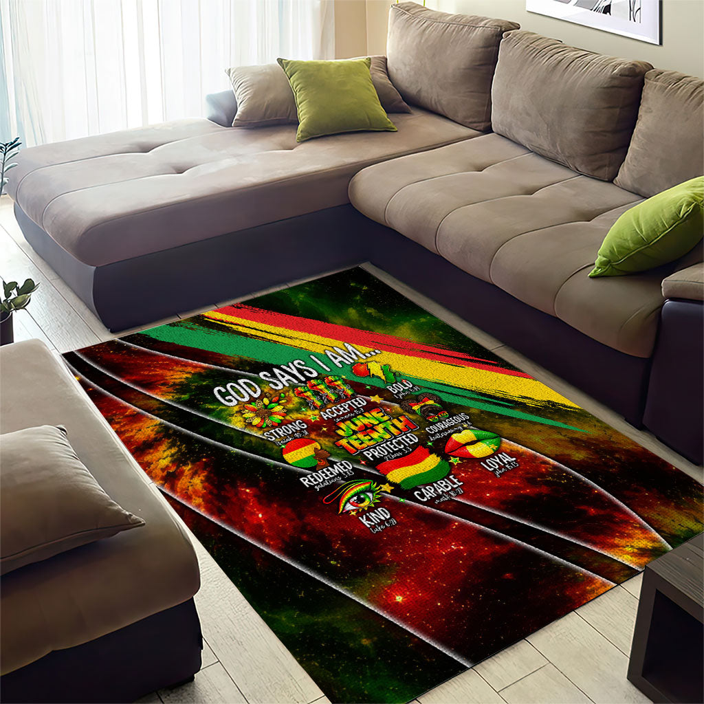 Juneteenth God Says I Am Christian Freedom Area Rug Pan African Flag Colors Tie Dye Galaxy