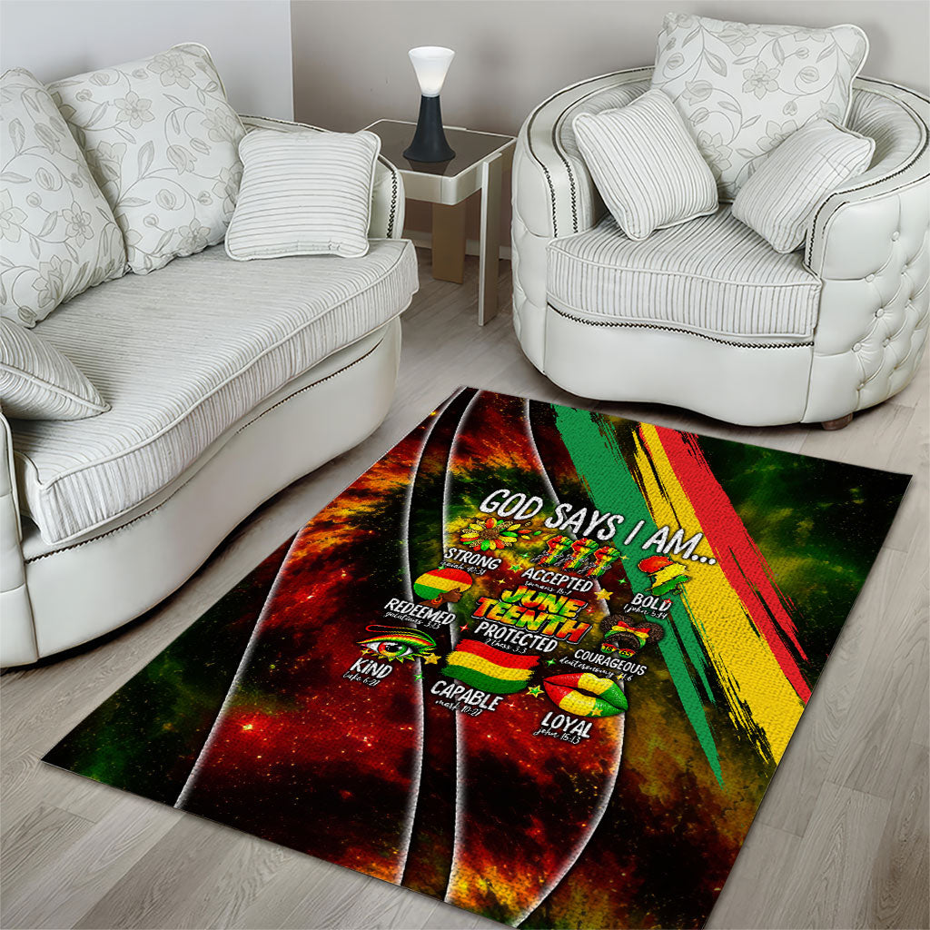 Juneteenth God Says I Am Christian Freedom Area Rug Pan African Flag Colors Tie Dye Galaxy