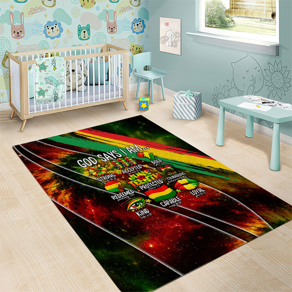 Juneteenth God Says I Am Christian Freedom Area Rug Pan African Flag Colors Tie Dye Galaxy