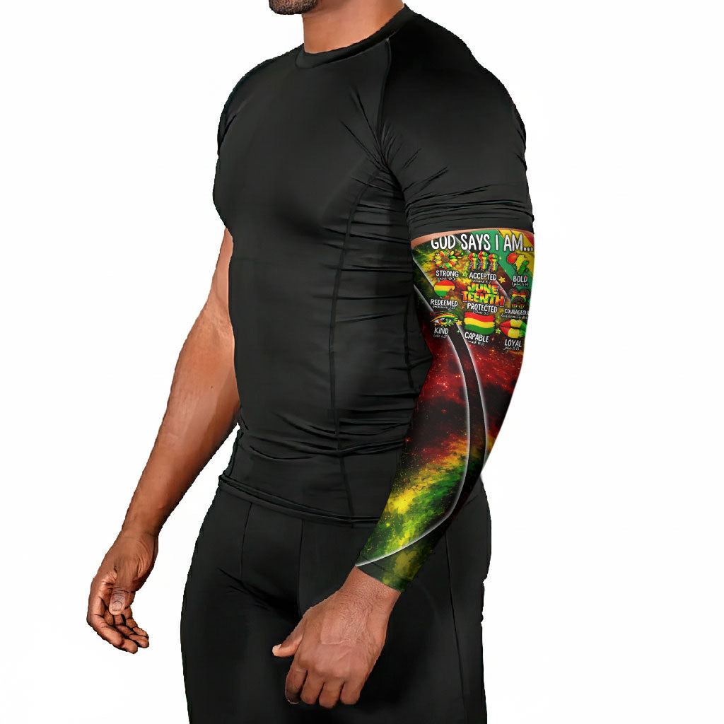 Juneteenth God Says I Am Christian Freedom Arm Sleeves Pan African Flag Colors Tie Dye Galaxy