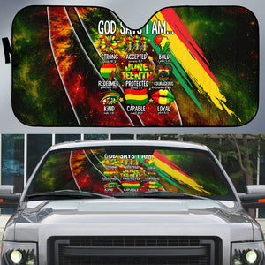 Juneteenth God Says I Am Christian Freedom Auto Sun Shade Pan African Flag Colors Tie Dye Galaxy