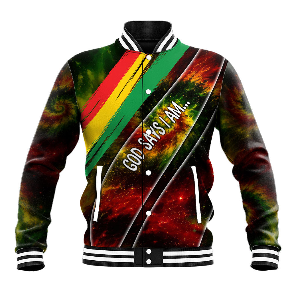 Juneteenth God Says I Am Christian Freedom Baseball Jacket Pan African Flag Colors Tie Dye Galaxy