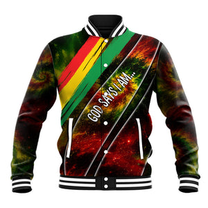 Juneteenth God Says I Am Christian Freedom Baseball Jacket Pan African Flag Colors Tie Dye Galaxy