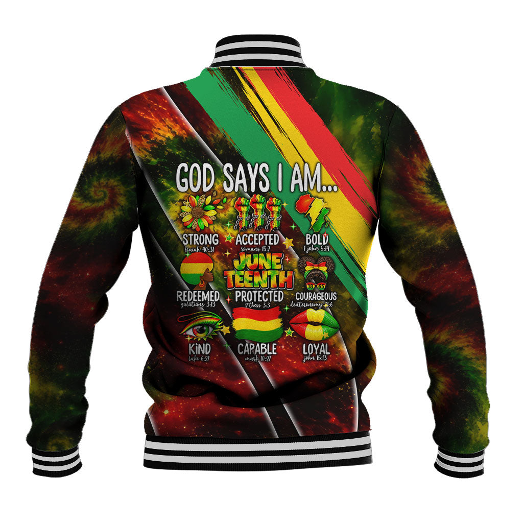 Juneteenth God Says I Am Christian Freedom Baseball Jacket Pan African Flag Colors Tie Dye Galaxy