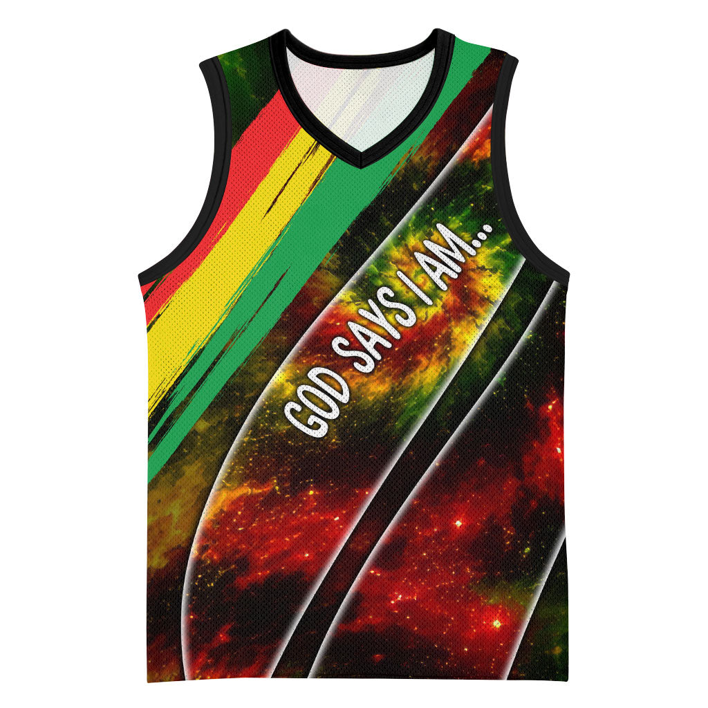 Juneteenth God Says I Am Christian Freedom Basketball Jersey Pan African Flag Colors Tie Dye Galaxy