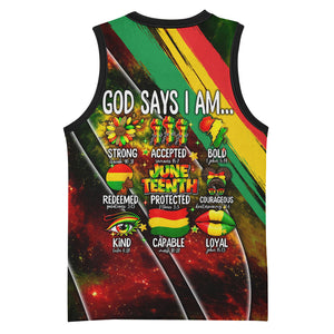Juneteenth God Says I Am Christian Freedom Basketball Jersey Pan African Flag Colors Tie Dye Galaxy