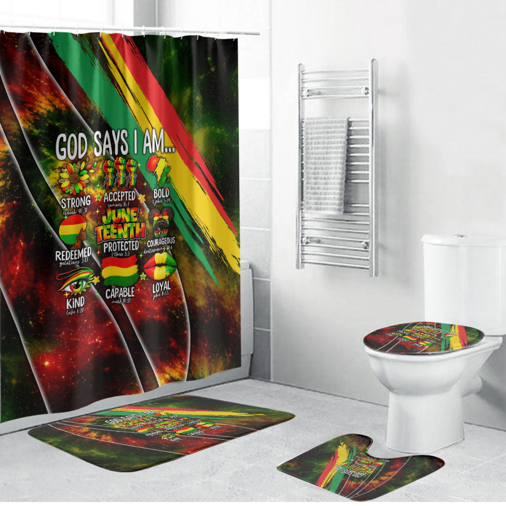 Juneteenth God Says I Am Christian Freedom Bathroom Set Pan African Flag Colors Tie Dye Galaxy