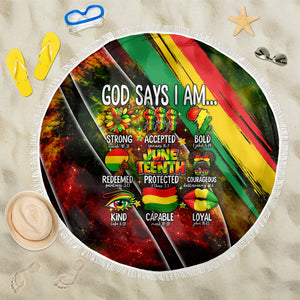 Juneteenth God Says I Am Christian Freedom Beach Blanket Pan African Flag Colors Tie Dye Galaxy