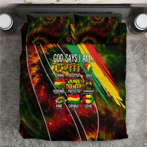 Juneteenth God Says I Am Christian Freedom Bedding Set Pan African Flag Colors Tie Dye Galaxy