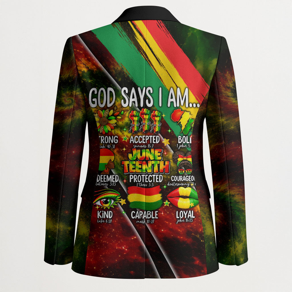 Juneteenth God Says I Am Christian Freedom Blazer Pan African Flag Colors Tie Dye Galaxy