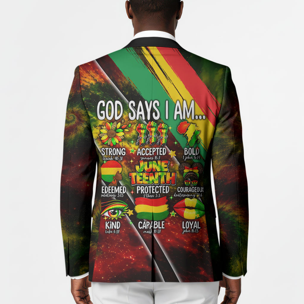 Juneteenth God Says I Am Christian Freedom Blazer Pan African Flag Colors Tie Dye Galaxy