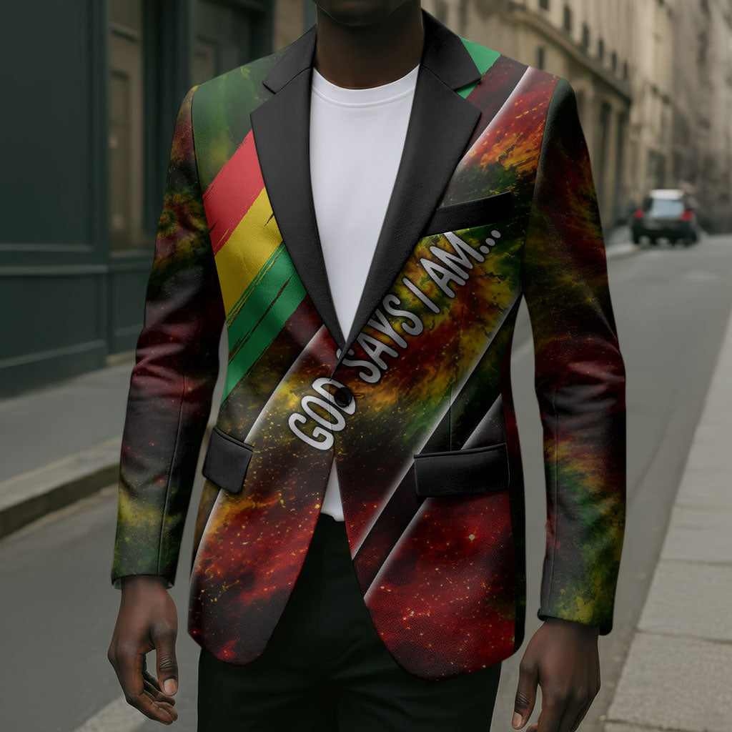 Juneteenth God Says I Am Christian Freedom Blazer Pan African Flag Colors Tie Dye Galaxy
