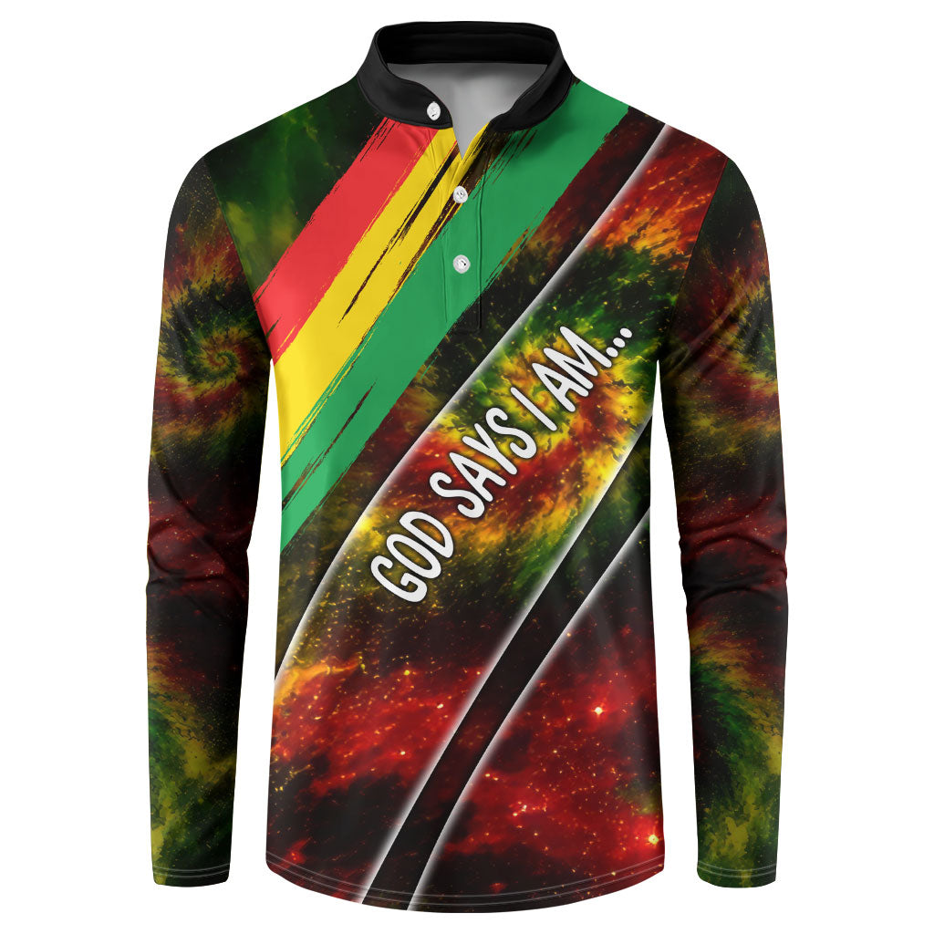 Juneteenth God Says I Am Christian Freedom Button Sweatshirt Pan African Flag Colors Tie Dye Galaxy