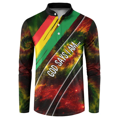 Juneteenth God Says I Am Christian Freedom Button Sweatshirt Pan African Flag Colors Tie Dye Galaxy