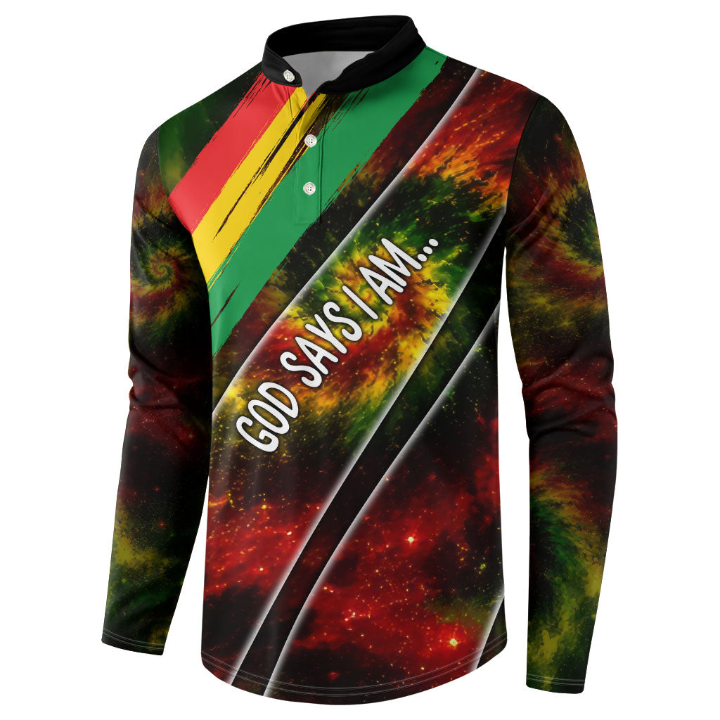Juneteenth God Says I Am Christian Freedom Button Sweatshirt Pan African Flag Colors Tie Dye Galaxy