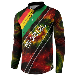 Juneteenth God Says I Am Christian Freedom Button Sweatshirt Pan African Flag Colors Tie Dye Galaxy