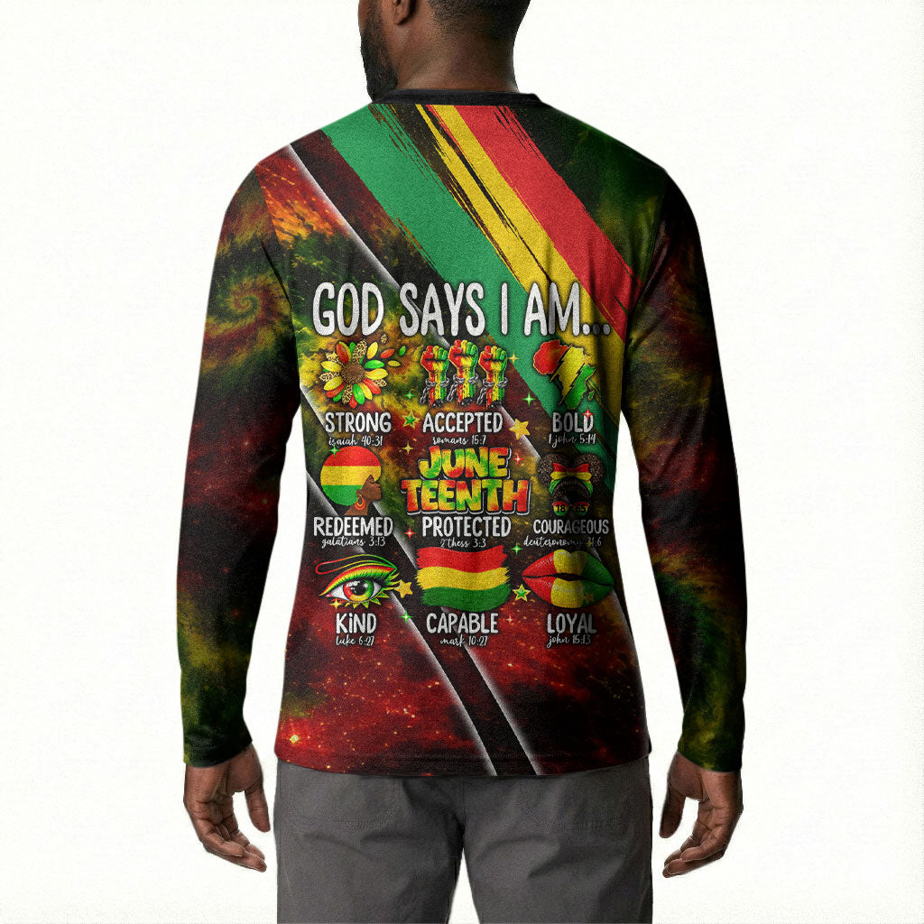 Juneteenth God Says I Am Christian Freedom Button Sweatshirt Pan African Flag Colors Tie Dye Galaxy