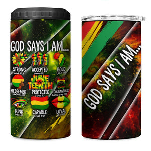 Juneteenth God Says I Am Christian Freedom 4 in 1 Can Cooler Tumbler Pan African Flag Colors Tie Dye Galaxy