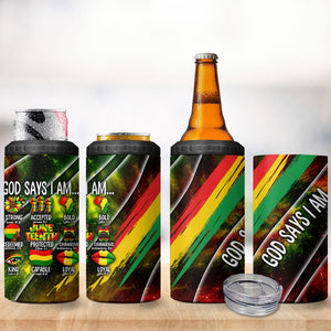Juneteenth God Says I Am Christian Freedom 4 in 1 Can Cooler Tumbler Pan African Flag Colors Tie Dye Galaxy