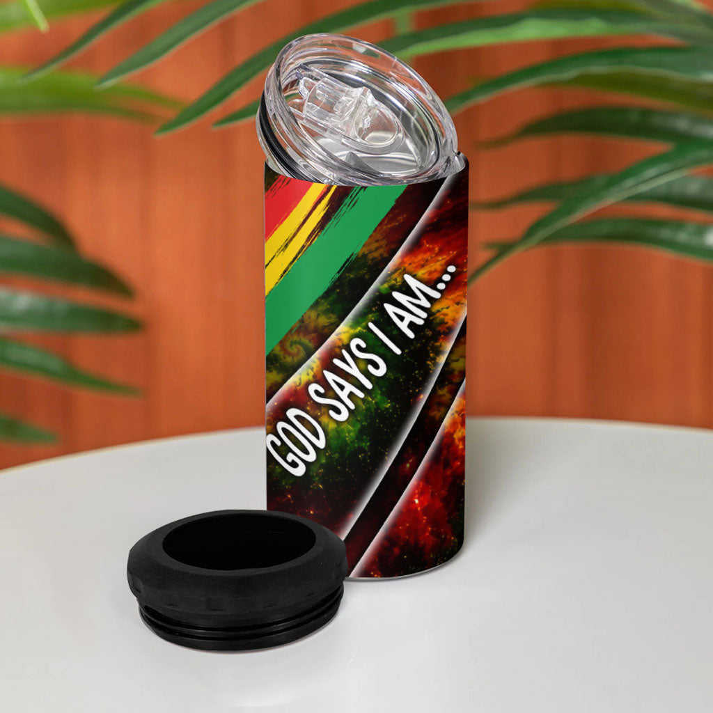 Juneteenth God Says I Am Christian Freedom 4 in 1 Can Cooler Tumbler Pan African Flag Colors Tie Dye Galaxy