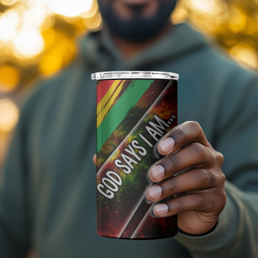 Juneteenth God Says I Am Christian Freedom 4 in 1 Can Cooler Tumbler Pan African Flag Colors Tie Dye Galaxy