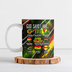 Juneteenth God Says I Am Christian Freedom Ceramic Mug Pan African Flag Colors Tie Dye Galaxy
