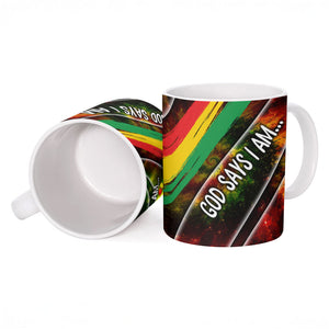 Juneteenth God Says I Am Christian Freedom Ceramic Mug Pan African Flag Colors Tie Dye Galaxy