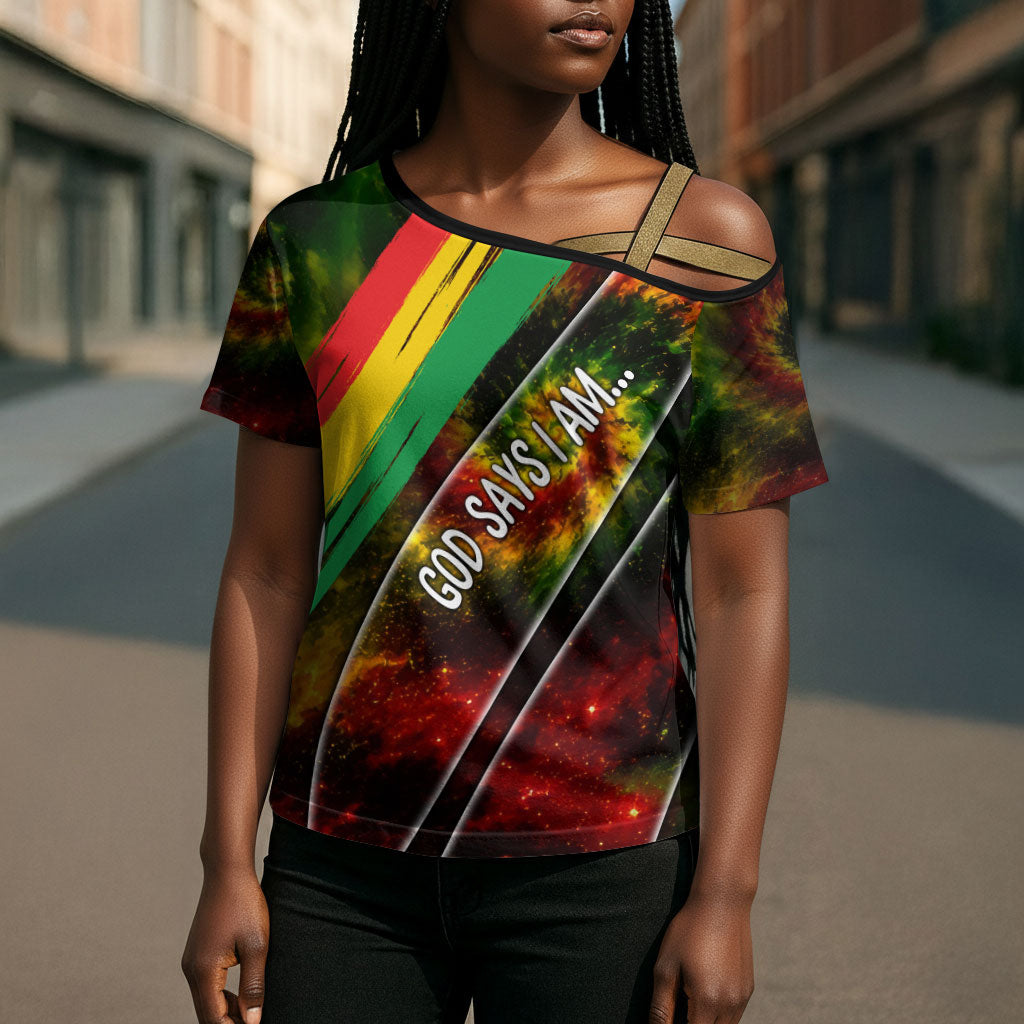 Juneteenth God Says I Am Christian Freedom Cross Shoulder Shirt Pan African Flag Colors Tie Dye Galaxy