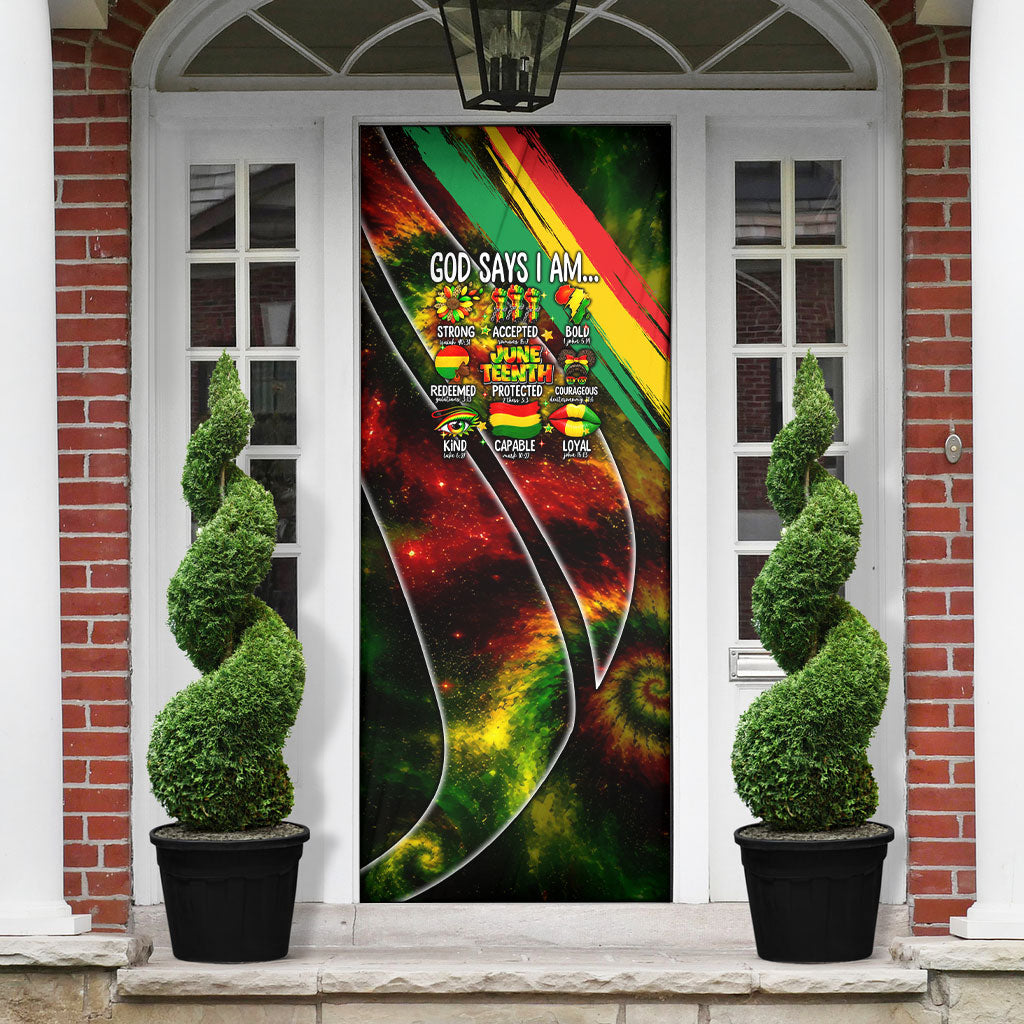 Juneteenth God Says I Am Christian Freedom Door Cover Pan African Flag Colors Tie Dye Galaxy