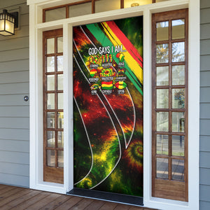 Juneteenth God Says I Am Christian Freedom Door Cover Pan African Flag Colors Tie Dye Galaxy