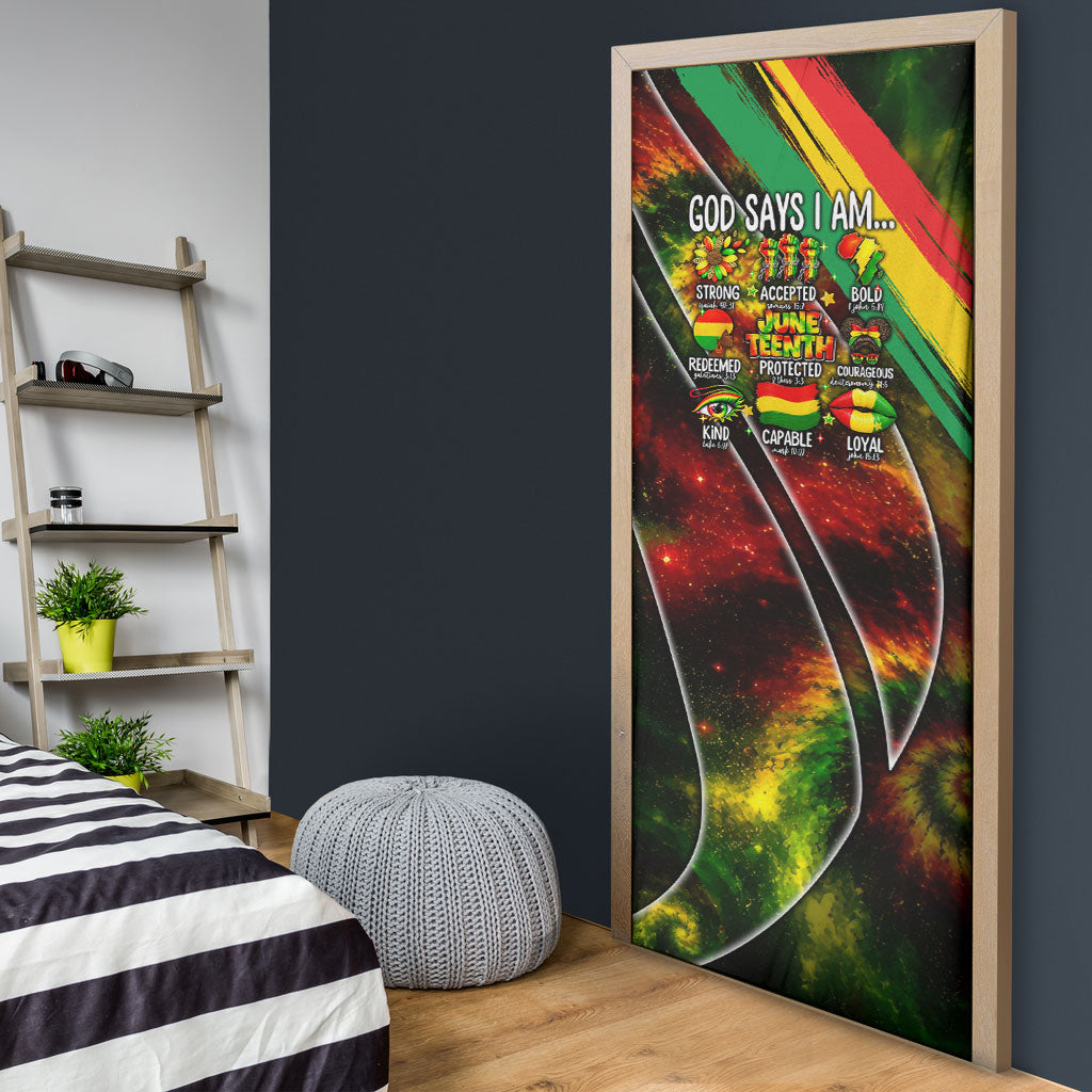 Juneteenth God Says I Am Christian Freedom Door Cover Pan African Flag Colors Tie Dye Galaxy