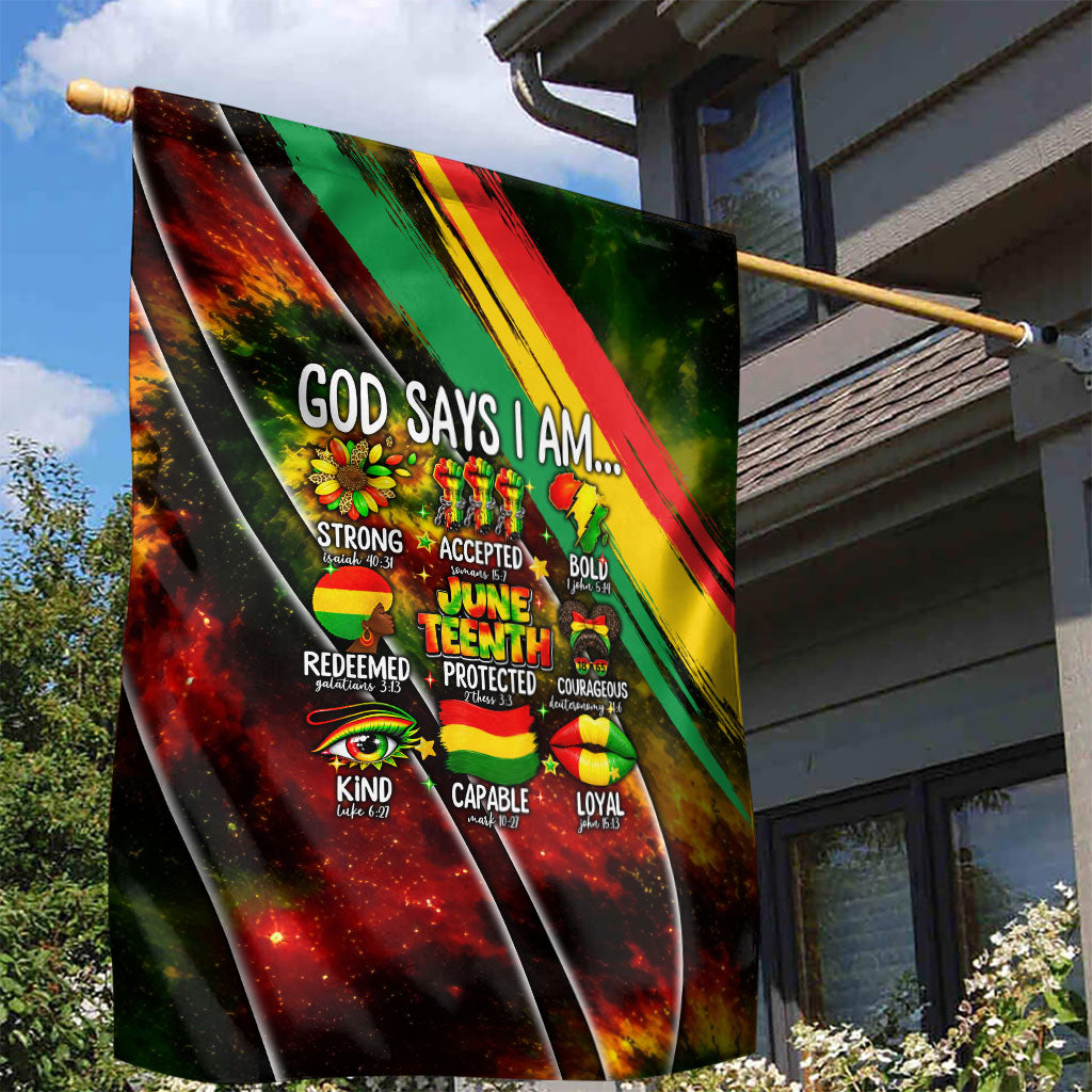 Juneteenth God Says I Am Christian Freedom Garden Flag Pan African Flag Colors Tie Dye Galaxy