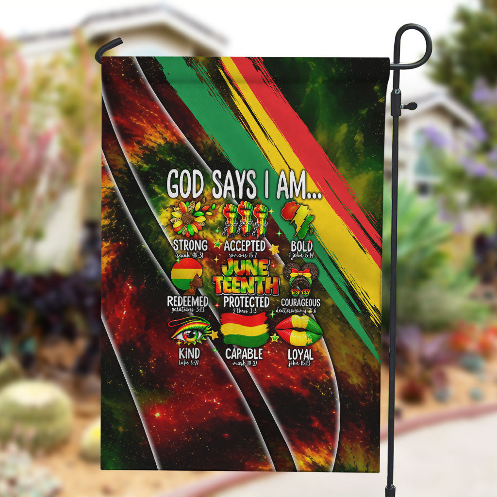 Juneteenth God Says I Am Christian Freedom Garden Flag Pan African Flag Colors Tie Dye Galaxy