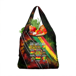 Juneteenth God Says I Am Christian Freedom Grocery Bag Pan African Flag Colors Tie Dye Galaxy