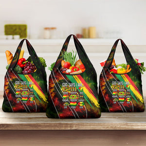 Juneteenth God Says I Am Christian Freedom Grocery Bag Pan African Flag Colors Tie Dye Galaxy