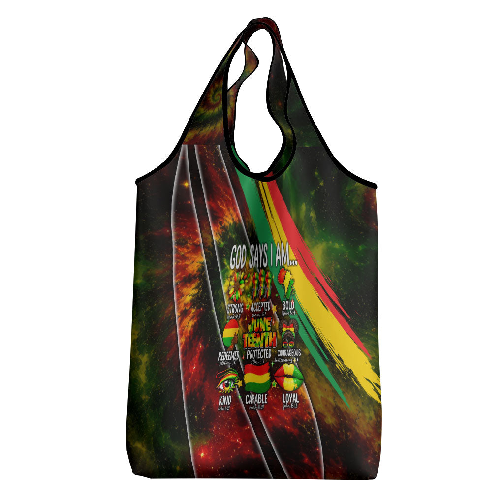 Juneteenth God Says I Am Christian Freedom Grocery Bag Pan African Flag Colors Tie Dye Galaxy